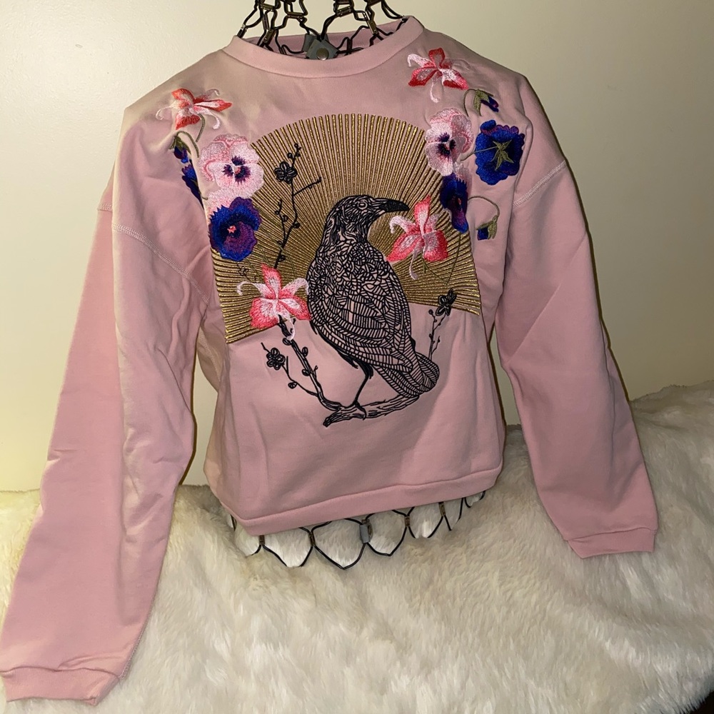 Retail $249🌕 7 For All Mankind Embroidered Raven Graphic Sweatshirt, Small